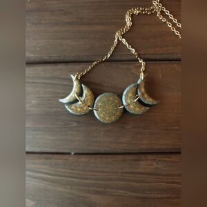 Moon phases handmade clay necklace (army green)